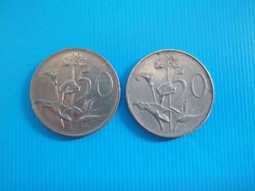 2 X South Africa 50c Coins (1966, 1985)