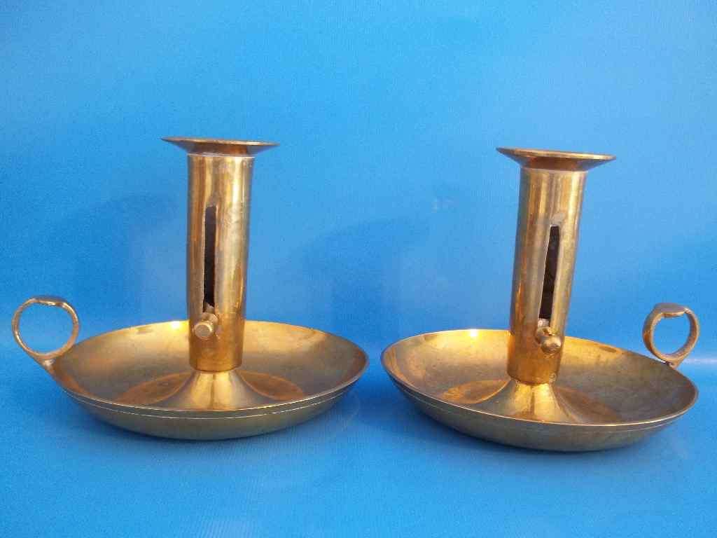 Adjustable Pair Of Quality Brass Candle Holders - Height 12cm - Base Diameter 14cm