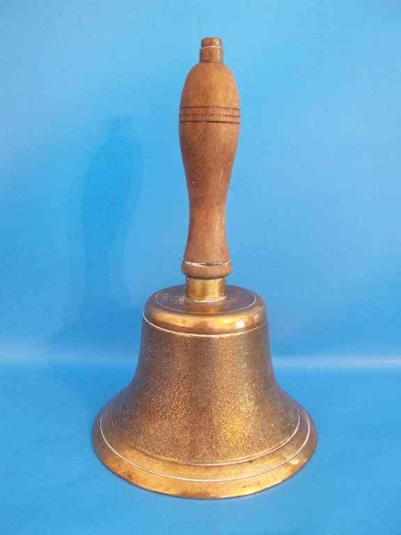 MASSIVE BRASS BELL WITH A WOODEN HANDLE - 1,450KG! Height 26cm - Diameter 15cm