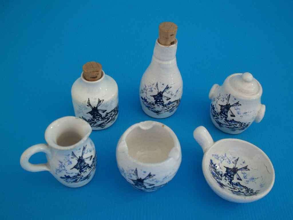 Set of 6 Delft Style Miniature Ornaments, Suitable For A Printer's Tray