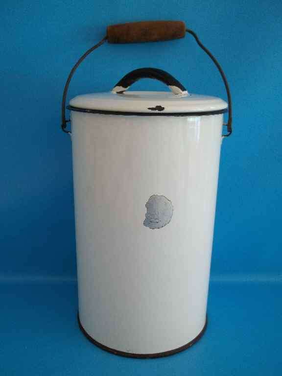 Wonderful White/Black Rim Enamel Canister - Height 28cm - Diameter 16cm