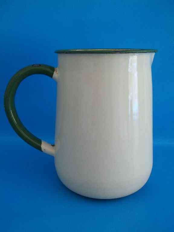 Old Yellow/Green Rim Enamel Jug - Height 15,5cm - Diameter 10cm