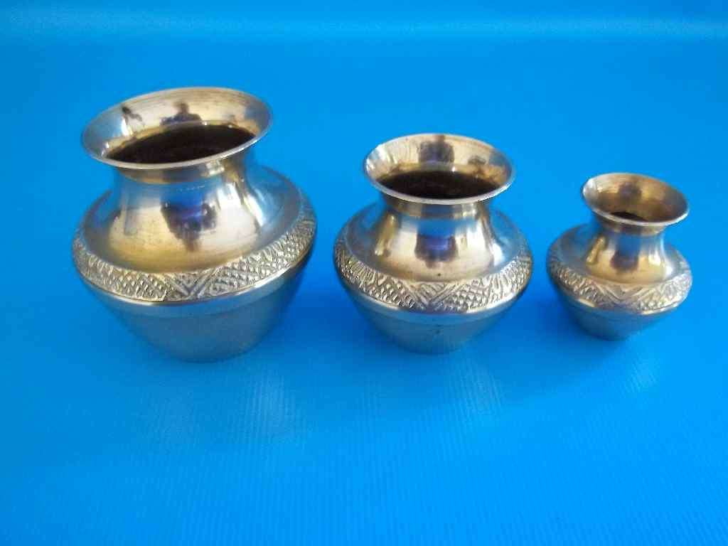 Set Of 3 Miniature Brass Jars