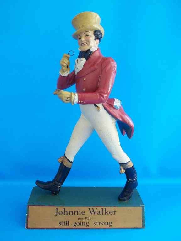 Wonderful Old Johnnie Walker Figurine On A Wooden Base - Height 40cm