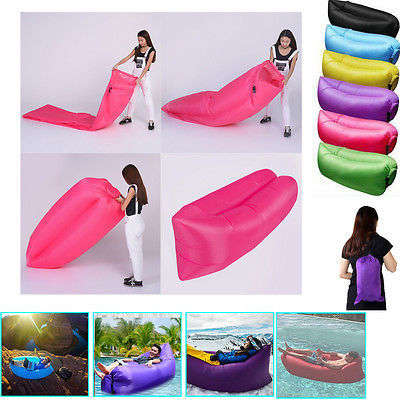 Fast Inflatable Camping Sofa Banana Sleeping Lazy Chair Bag Nylon Hangout Air Beach Bed Couch