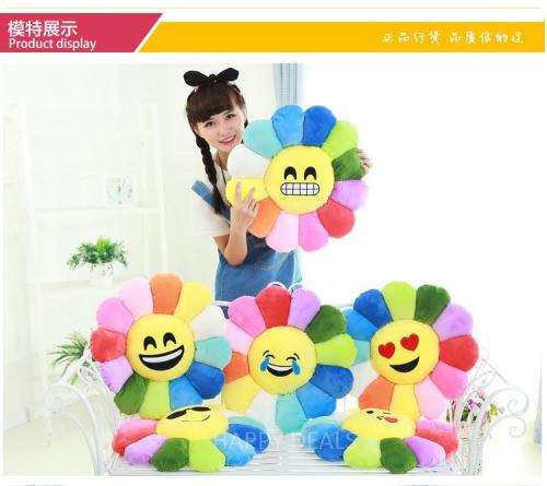 Kawaii Smiling Sunflower Pillow Stuffed Plush Cushion Soft Warm Gift for Children Kids