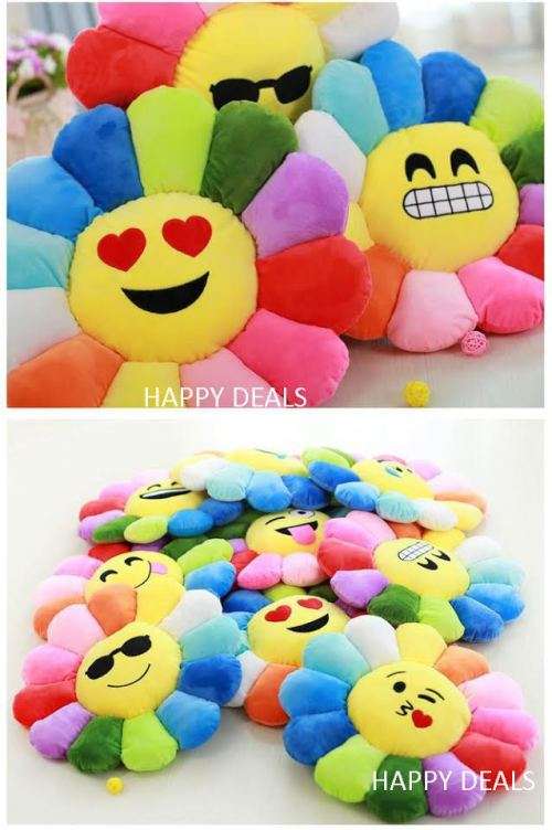Kawaii Smiling Sunflower Pillow Stuffed Plush Cushion Soft Warm Gift for Children Kids