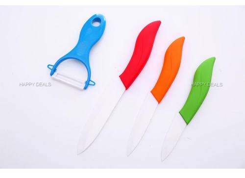 Ceramic Knife Set of 3 With a Potato Peeler Colorful Set