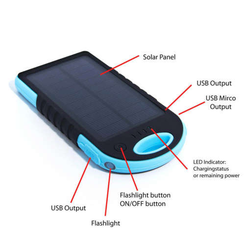 5000mAh Portable Waterproof Solar Charger Dual USB External Battery Power Bank