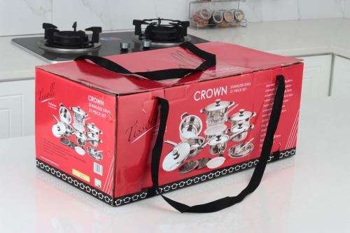 Crown stainless steel 21 pieces cookware set