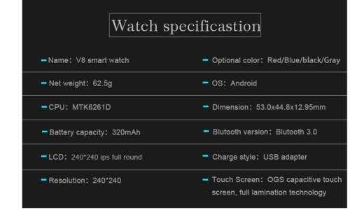 V8 Smart Watch Phone Bluetooth SIM Smartwatch Touch Screen Wrist  Support Hands-free/Making calls