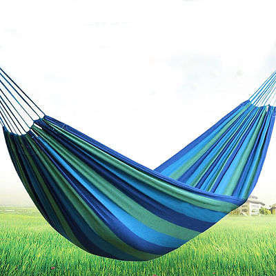 Portable Cotton Rope Outdoor Swing Fabric Camping Hanging Hammock In Blue Color