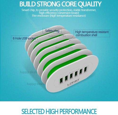 LDNIO 6 USB Multi Ports Charging Station Smart Adaptive 7A Desktop Fast Charger for iphone 7/6/5