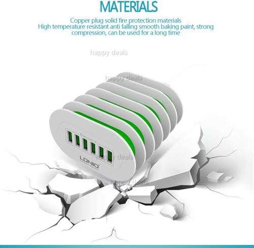 LDNIO 6 USB Multi Ports Charging Station Smart Adaptive 7A Desktop Fast Charger for iphone 7/6/5