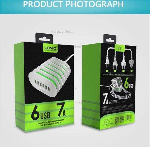LDNIO 6 USB Multi Ports Charging Station Smart Adaptive 7A Desktop Fast Charger for iphone 7/6/5
