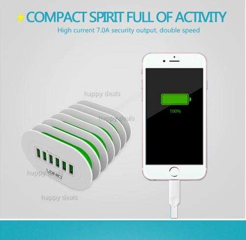 LDNIO 6 USB Multi Ports Charging Station Smart Adaptive 7A Desktop Fast Charger for iphone 7/6/5