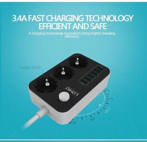 6 USB Charging HUB with 3 Power Socket