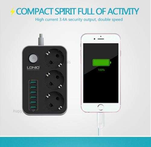 6 USB Charging HUB with 3 Power Socket