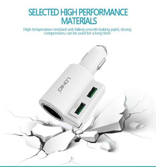 2 Port USB & 1 Socket Adapter Car Charger Output 4.2A & 120W (CM10)