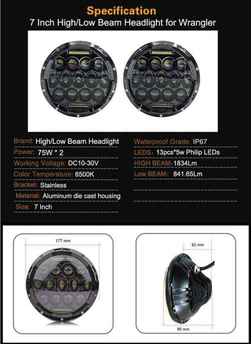 7W LED Headlight | 7'' Round LED Headlights