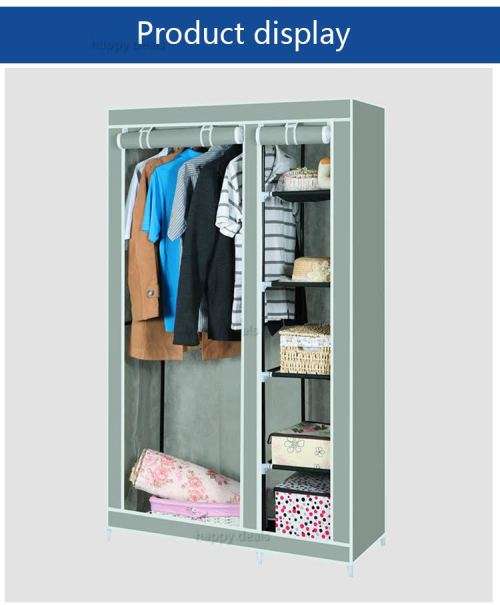 Double Canvas wardrobe Cupboard Clothes Storage Solution with Hanging Rail Storage Shelves