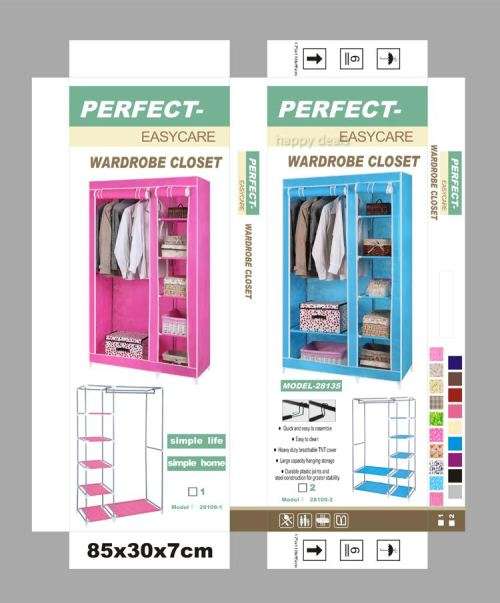 Double Canvas wardrobe Cupboard Clothes Storage Solution with Hanging Rail Storage Shelves