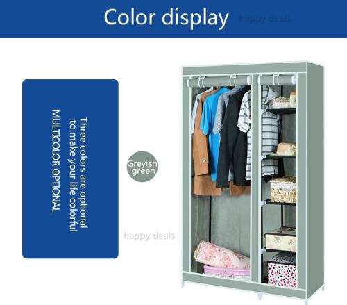 Double Canvas wardrobe Cupboard Clothes Storage Solution with Hanging Rail Storage Shelves