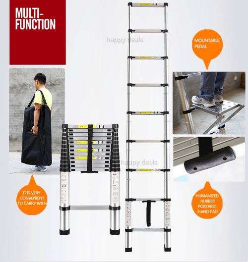 2m Retractable Portable Extension Ladder Aluminum Straight Single Ladder