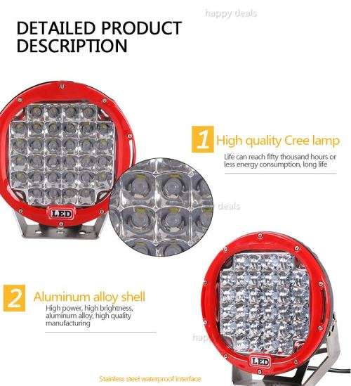 9'' Round 96W Cree Led Driving Spot Work Light 4WD Offroad Camping 10-30V