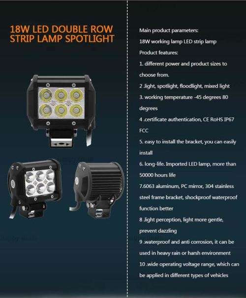 18W LED Double Row Strip Light Spotlight
