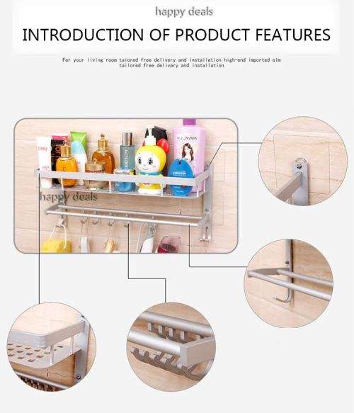Wall Mounted No Drill One Layer Space Aluminum Bathroom Towel rack