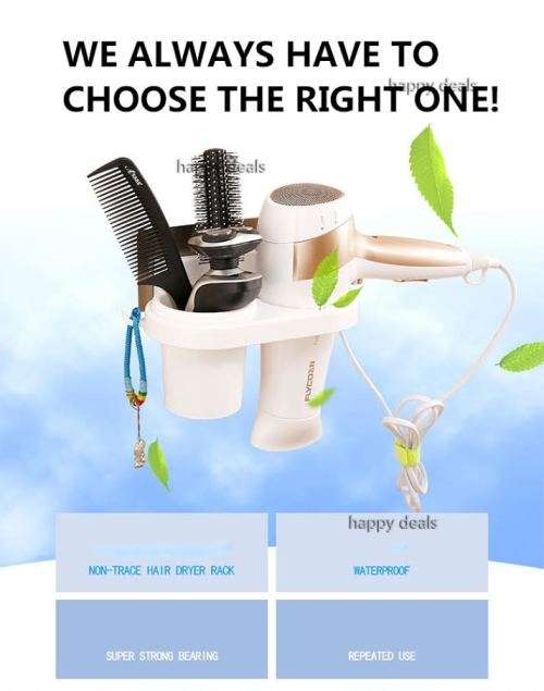 Hair Dryer Holder Mounted Stand No Drill No Fuss
