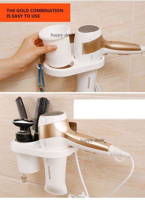 Hair Dryer Holder Mounted Stand No Drill No Fuss