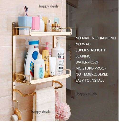 Removable Double-Layer Storage rack (No drill, no nailing durable and stable)