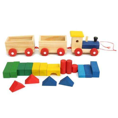 3 parts Drag Wooden Toys Early Stacking Train For Boys Girls Children Baby Kids Blocks Set Wood