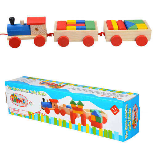 3 parts Drag Wooden Toys Early Stacking Train For Boys Girls Children Baby Kids Blocks Set Wood