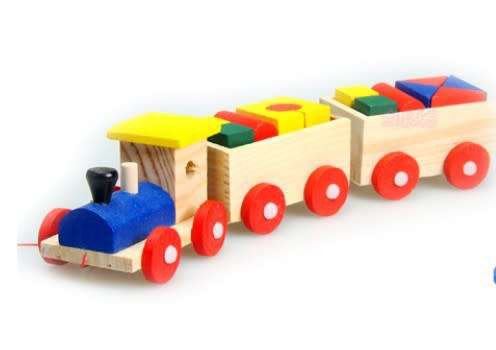3 parts Drag Wooden Toys Early Stacking Train For Boys Girls Children Baby Kids Blocks Set Wood