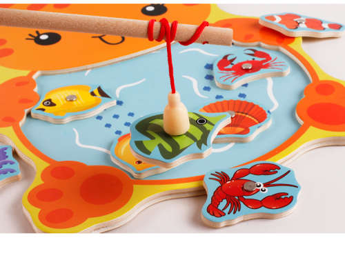 Frog And cat fishing magnetic wooden child educational toys fishing game pond rod baby 3-6 years