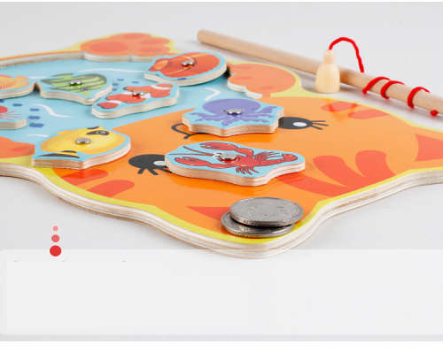 Frog And cat fishing magnetic wooden child educational toys fishing game pond rod baby 3-6 years