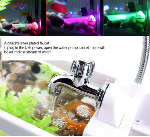USB Desktop Aquarium Mini Fish Tank With LCD Display Multi functional Calendar