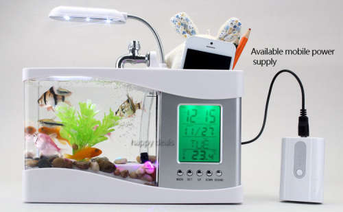 USB Desktop Aquarium Mini Fish Tank With LCD Display Multi functional Calendar