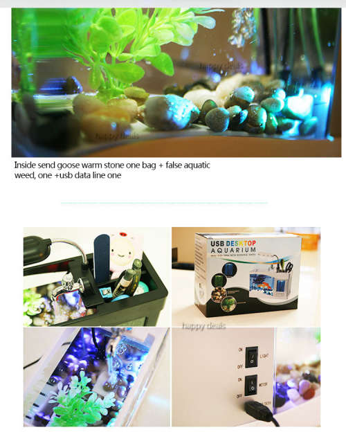 USB Desktop Aquarium Mini Fish Tank With LCD Display Multi functional Calendar