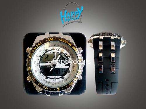BISTEC Dual Movt Outdoor Watch Alarm Stopwatch Calendar Men Wristwatch