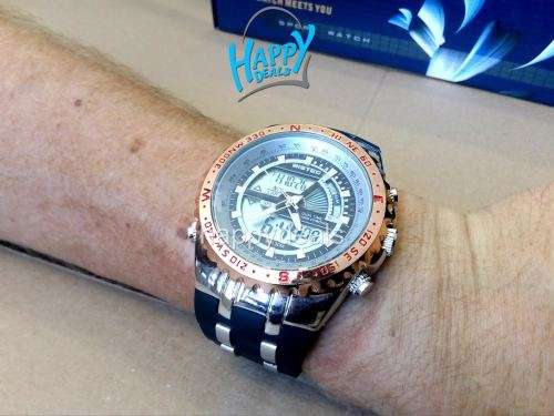 BISTEC Dual Movt Outdoor Watch Alarm Stopwatch Calendar Men Wristwatch