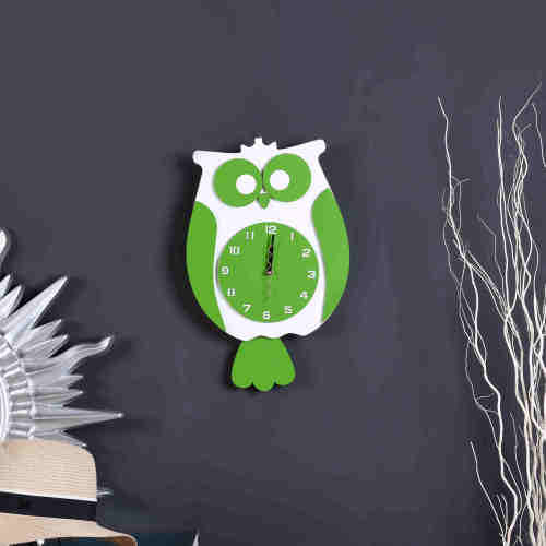 Colourful Owl Wall Clock ( Green, White)