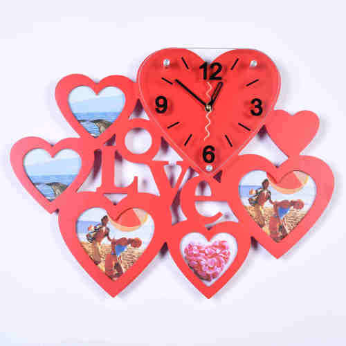 Wooden Heart Wall Photo Collage Clock