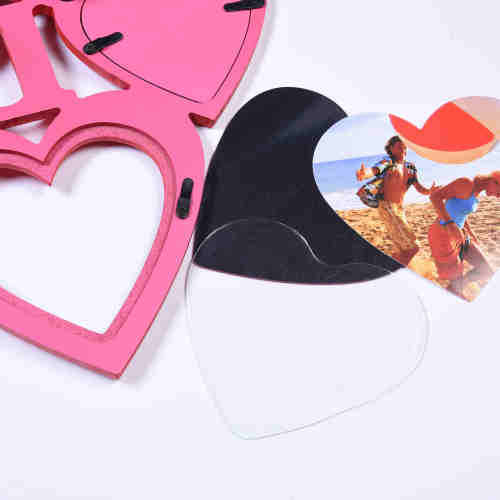 Wooden Heart Wall Photo Collage Clock