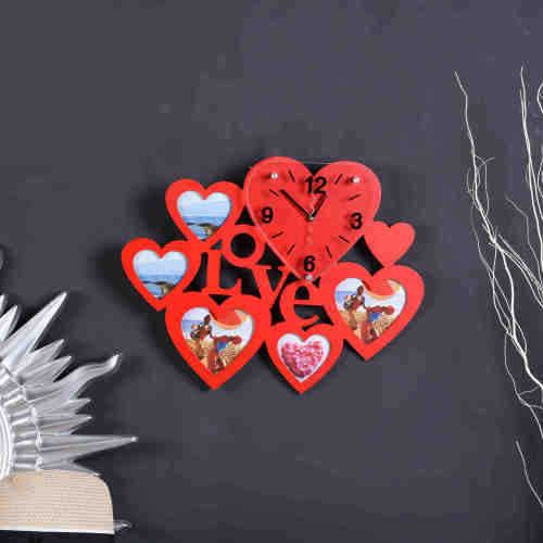 Wooden Heart Wall Photo Collage Clock