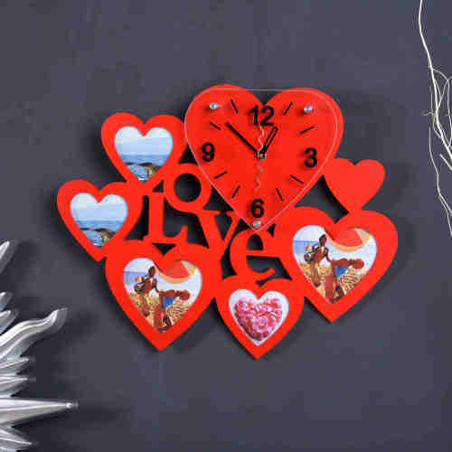 Wooden Heart Wall Photo Collage Clock
