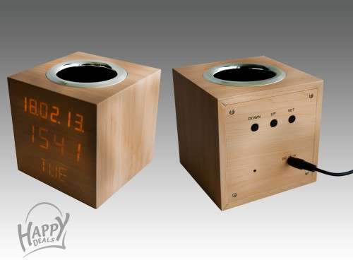 WOODEN CUBE ALARM CLOCK AND CALENDAR